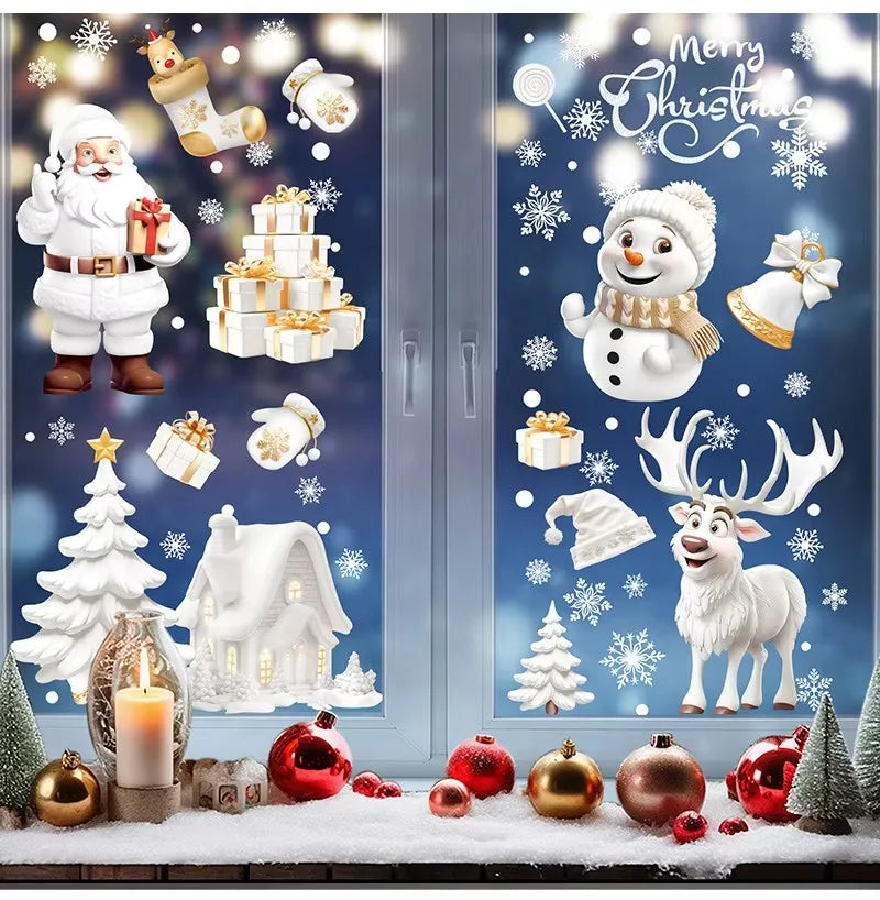 9-Piece Christmas Window Stickers – Santa, Snowflake & Tree Decals Holiday Window Decals Babs