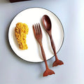 Nanmu Wood Fishtail Spoon & Fork Set – Marine Style Tableware Wooden Cutlery Set Babs 2pcs