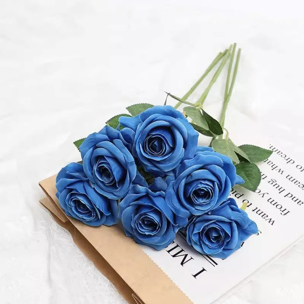 Tulip Rose Artificial Silk Flower Bouquet – 3/5 Pcs Home & Wedding Artificial Flower Bouquet Babs Dark Blue 3Pcs