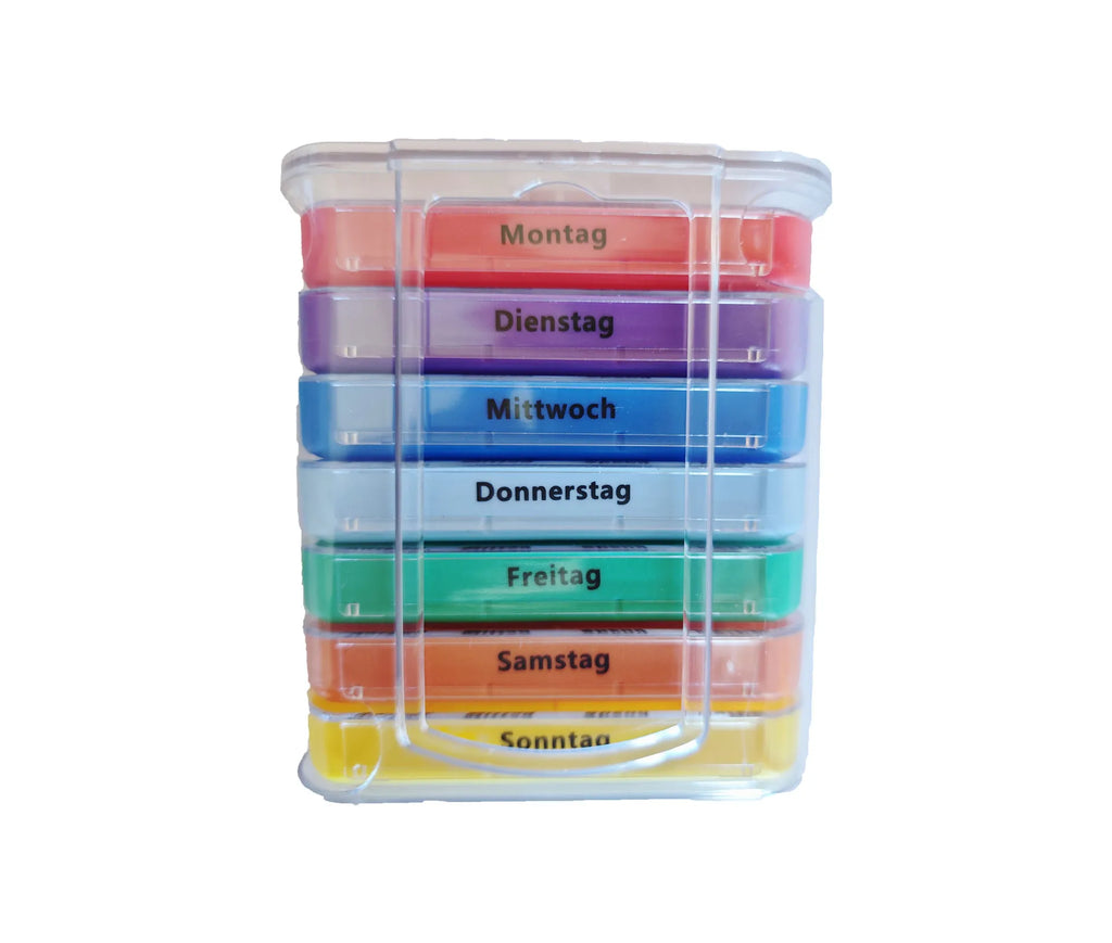 7-Day Detachable Pill Organizer – 28 Compartments, Portable Weekly Pill Organizer Babs German version