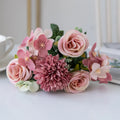 Artificial Silk Rose & Chrysanthemum Bouquet – 6 Heads Décor Artificial Flower Bouquet Babs Deep Pink 1pc