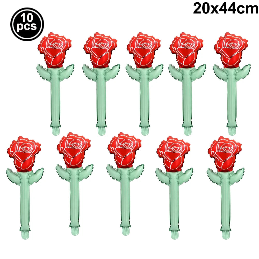 10pcs Mini Rose Flower Balloons – Wedding & Party Décor Foil Party Balloons Babs Laser As pictures show