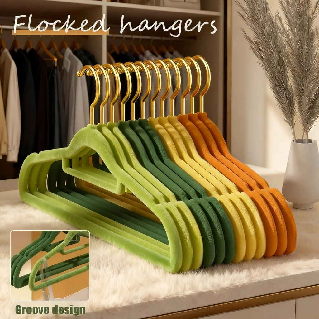 10-Pack Non-Slip Felt Suit Hangers | Ultra-Slim 360° Gold Hook Clothes Hangers Babs