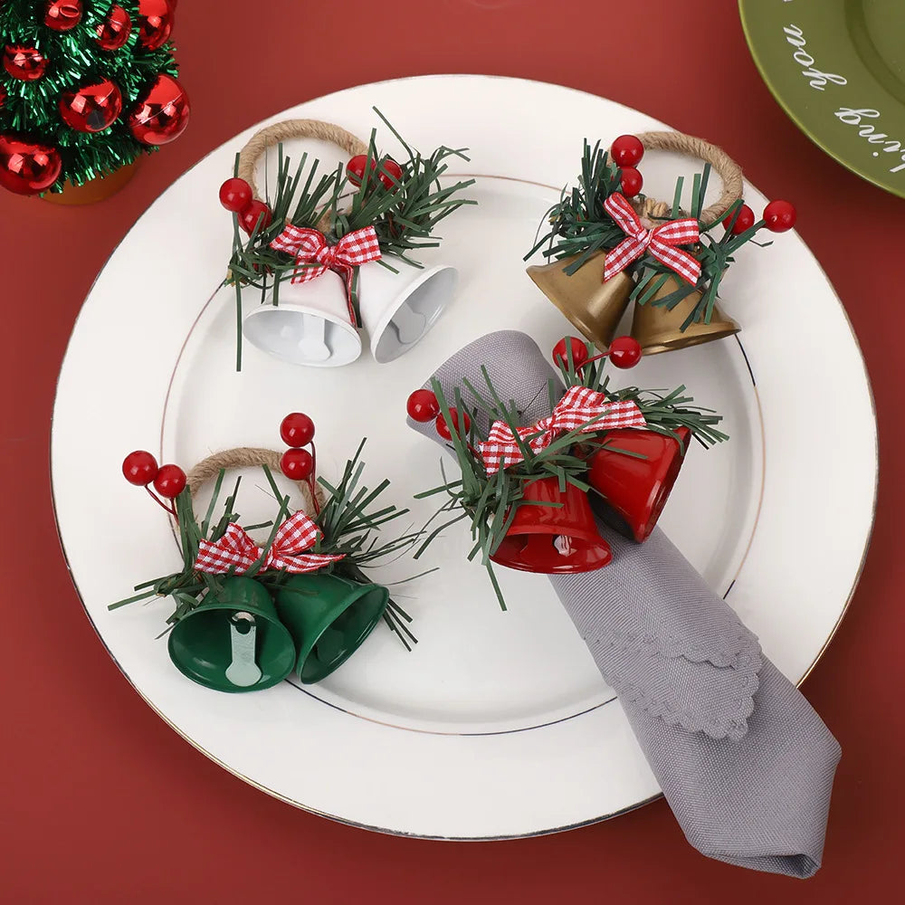 Christmas Bell Metal Napkin Rings – Woven Holiday Table Decor Napkin Rings Babs