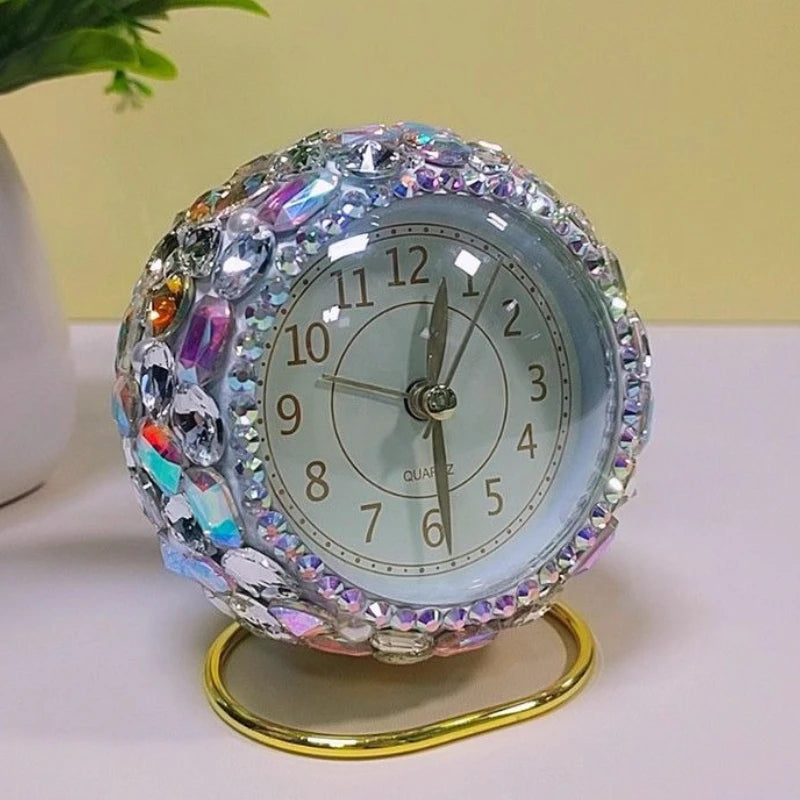 Oeny Modern Silent Desk Clock – Luminous Metal Alloy, Quartz Desk Clock Babs Pink