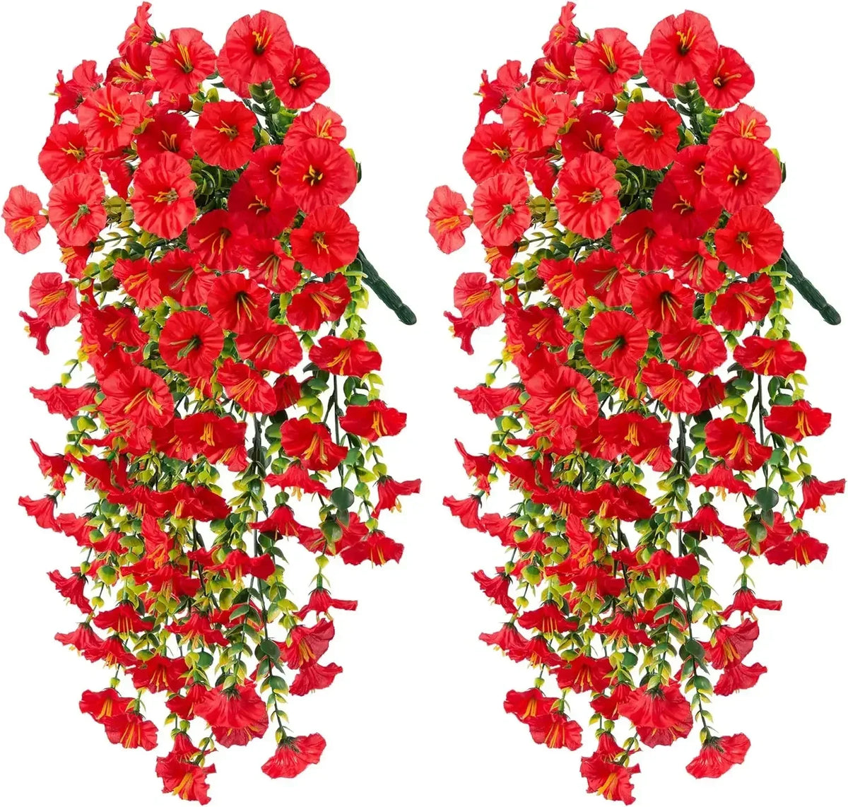 Artificial Morning Glory & Eucalyptus Hanging Floral Decor Artificial Hanging Decor Babs Red-2PCS Plastic