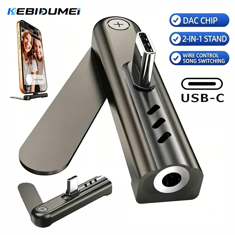 USB-C to 3.5mm Audio Adapter with Foldable Phone Stand Audio Adapter Babs
