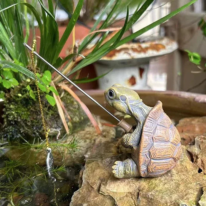 Cute Rope Fishing Turtle Resin Statue – Garden & Home Decor Garden Resin Statue Babs