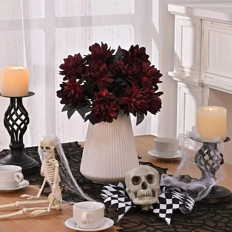 Black Dahlia Silk Faux Flowers – Gothic Halloween Décor 5–20Pcs Artificial Silk Flowers Babs