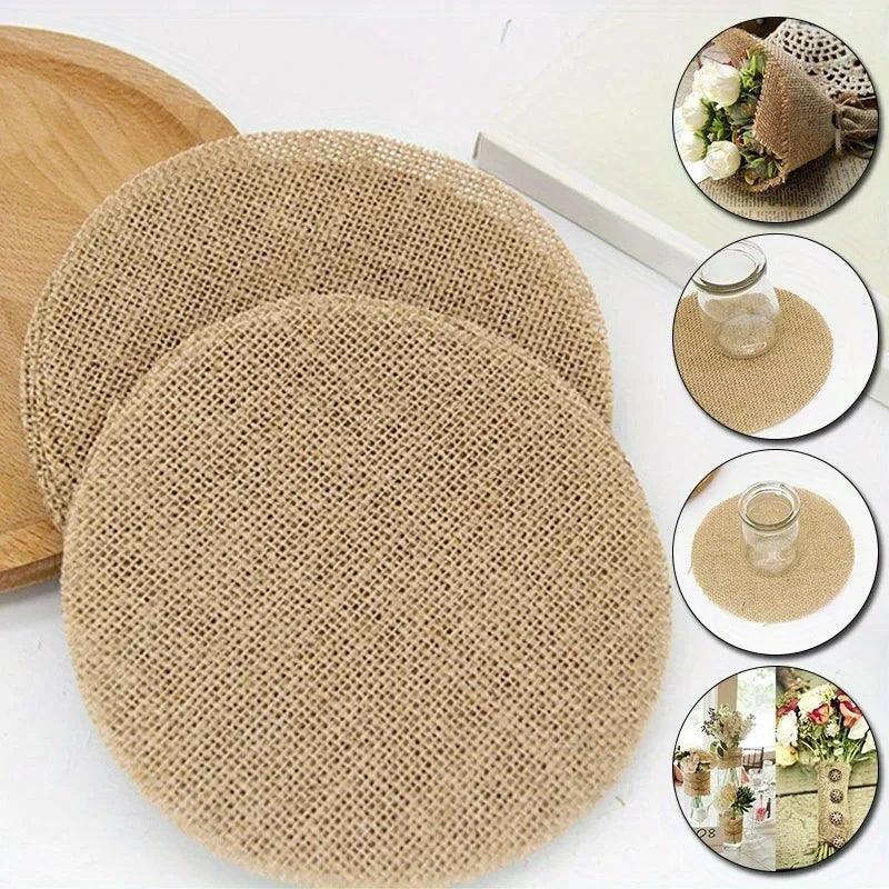 Round Burlap Jute Placemats – Rustic Natural Table Mats Woven Table Placemat Babs