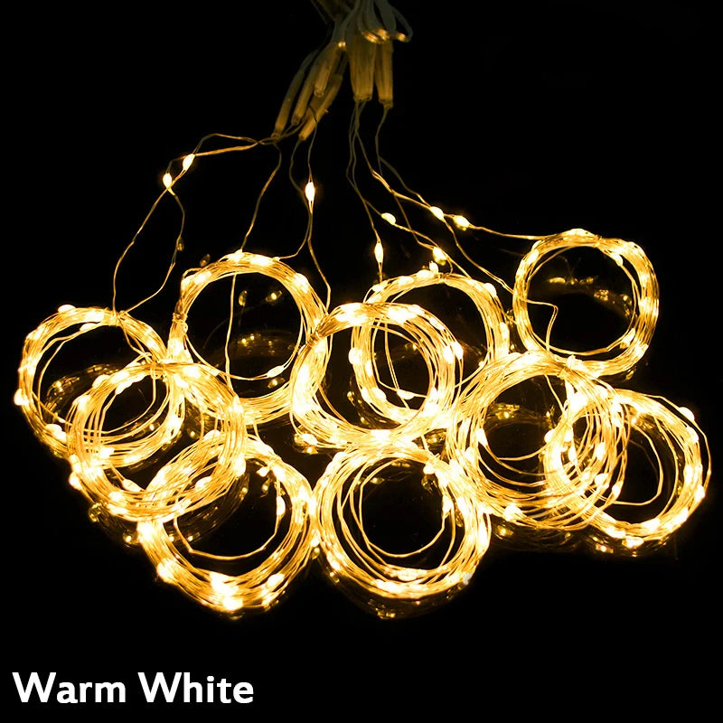 Christmas LED Curtain Fairy String Lights – USB, 8 Modes LED Curtain String Lights Babs Warm White 3MX3M 300LED
