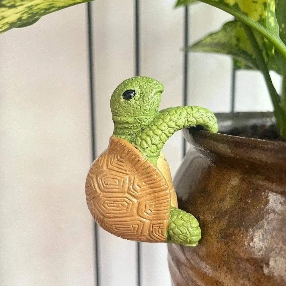Turtle Pot Buddy Resin Garden Ornament | Whimsical Hanging Decor Garden Figurine Babs Brown