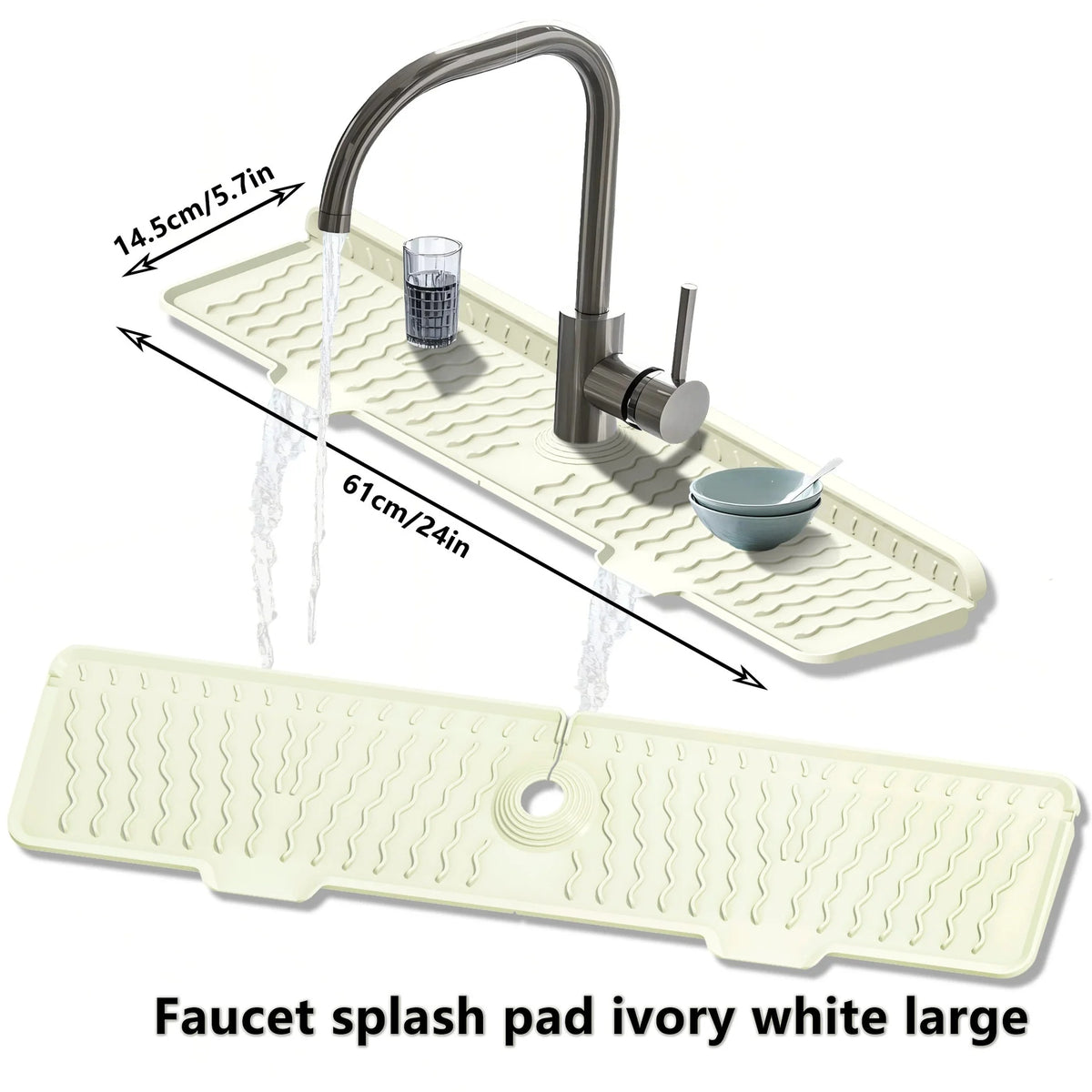 Silicone Faucet Mat Kitchen Sink Splash Guard – Extra Long Kitchen Sink Mat Babs White 1Pc