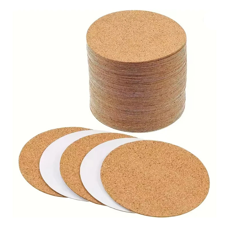 Self-Adhesive Cork Round Coaster Pads | DIY Heat Insulation Mats Cork Coaster Pads Babs 100x2mm 40PCS