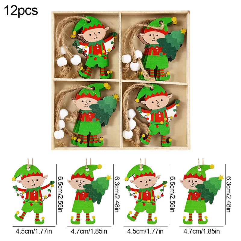 Christmas Wooden Ornaments – Gingerbread Man & Gnome Pendants Christmas Tree Ornament Babs 12PCS-E
