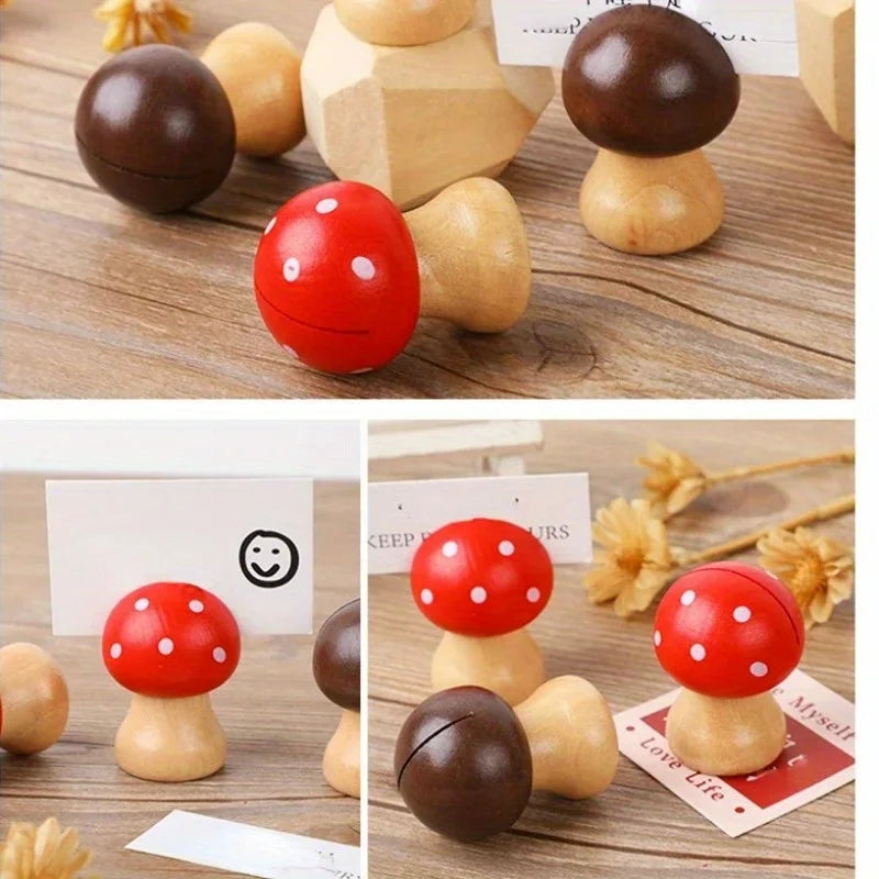 2Pcs Wooden Mushroom Memo Clips – Cute Photo & Note Holder Memo Clip Holder Babs