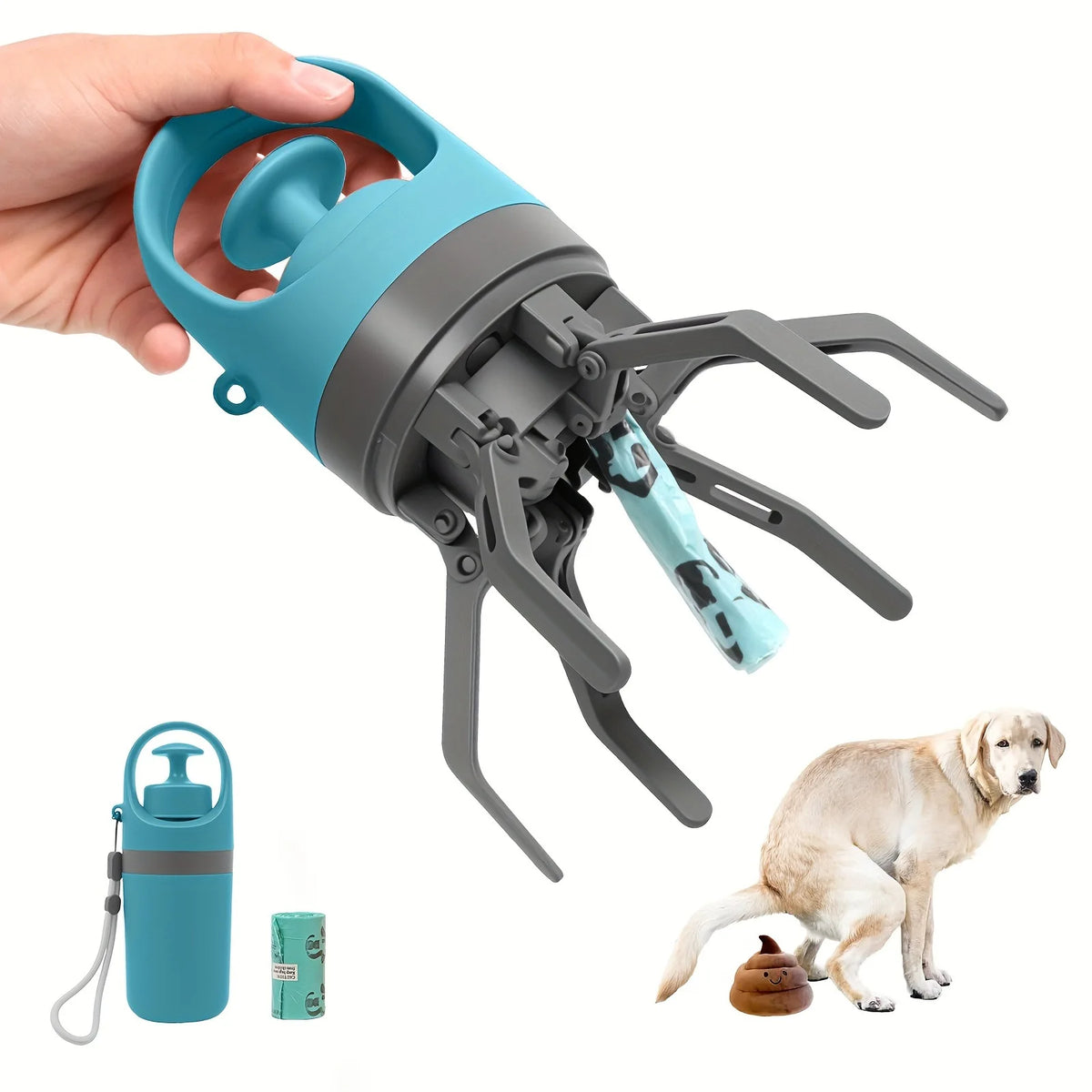 6-Claw Dog Poop Scooper with Leash Bag Dispenser | Outdoor Pet Waste Tool Dog Poop Scooper Babs Blue