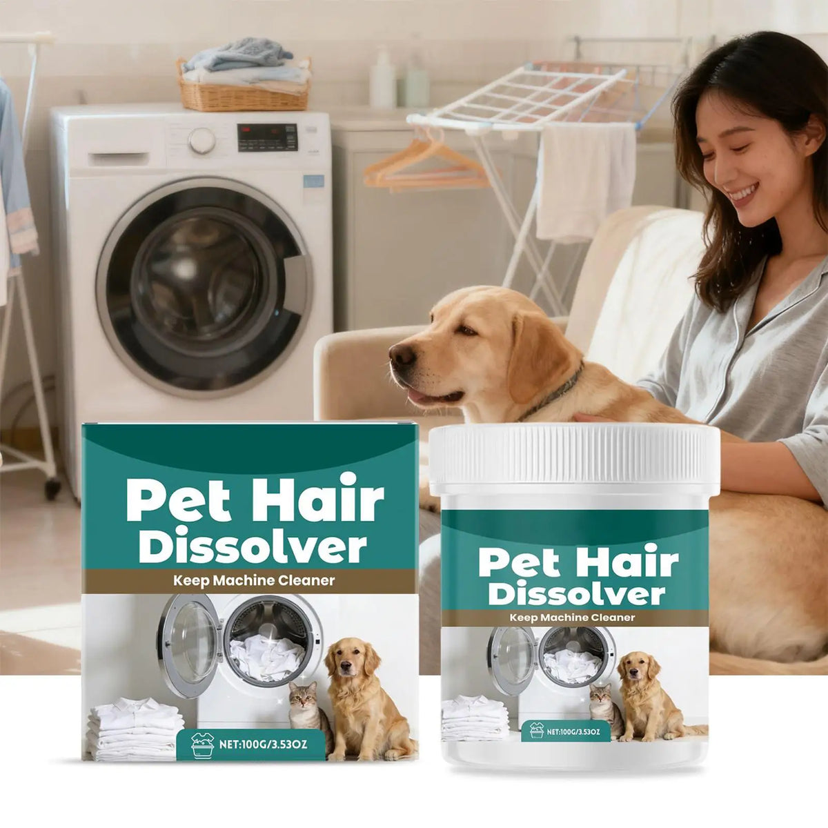 Pet Hair Dissolver Laundry Additive – Dog & Cat Hair Remover Laundry Hair Remover Babs