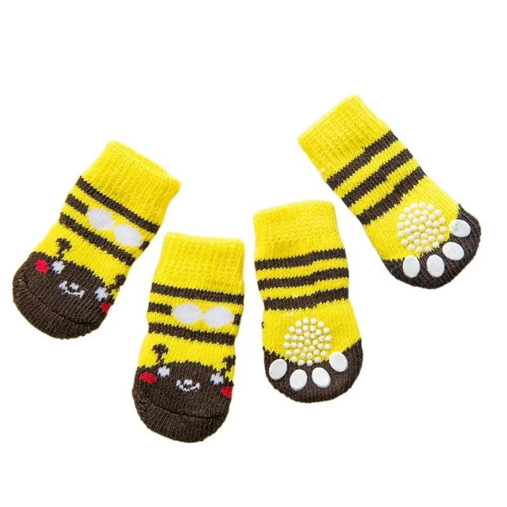 Cute Anti-Slip Pet Socks for Dogs & Cats – 4 Pack, S/M/L Pet Socks Babs yellow bear M