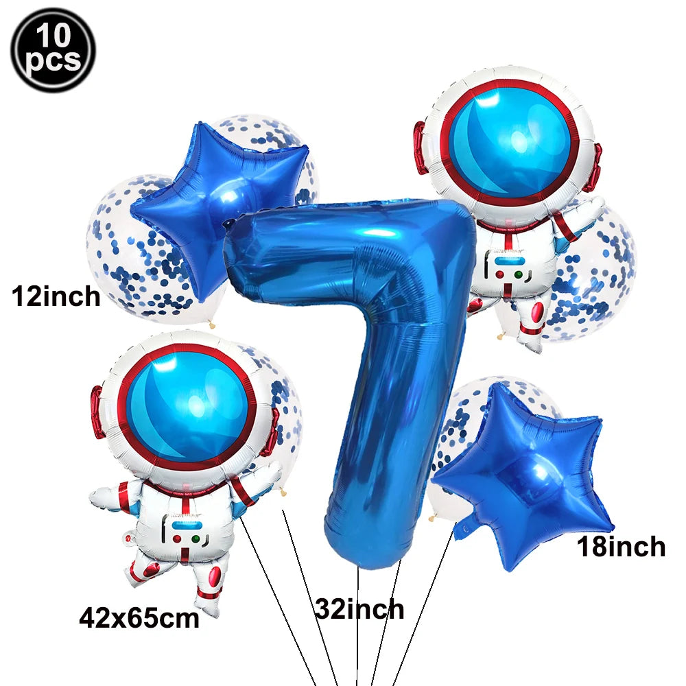 Space Theme Birthday Balloon Set – Astronaut Rocket 32" Numbers Party Balloon Set Babs A-7 As pictures show