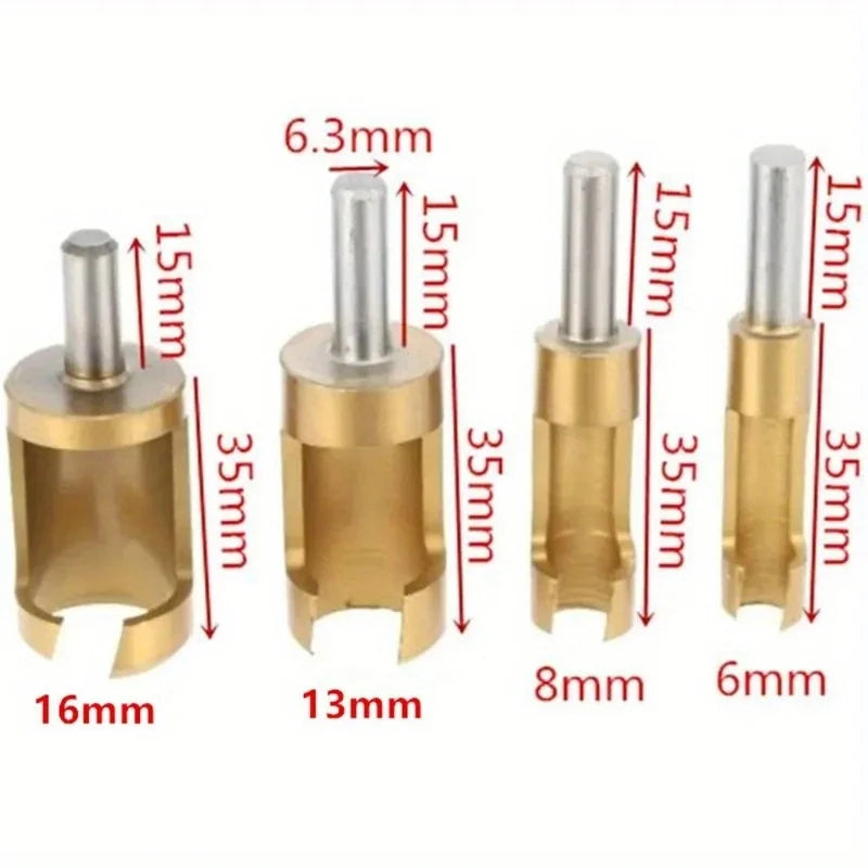 4-Piece Titanium Wood Plug Cutter Drill Bit Set | 6–16mm Wood Plug Cutter Set Babs