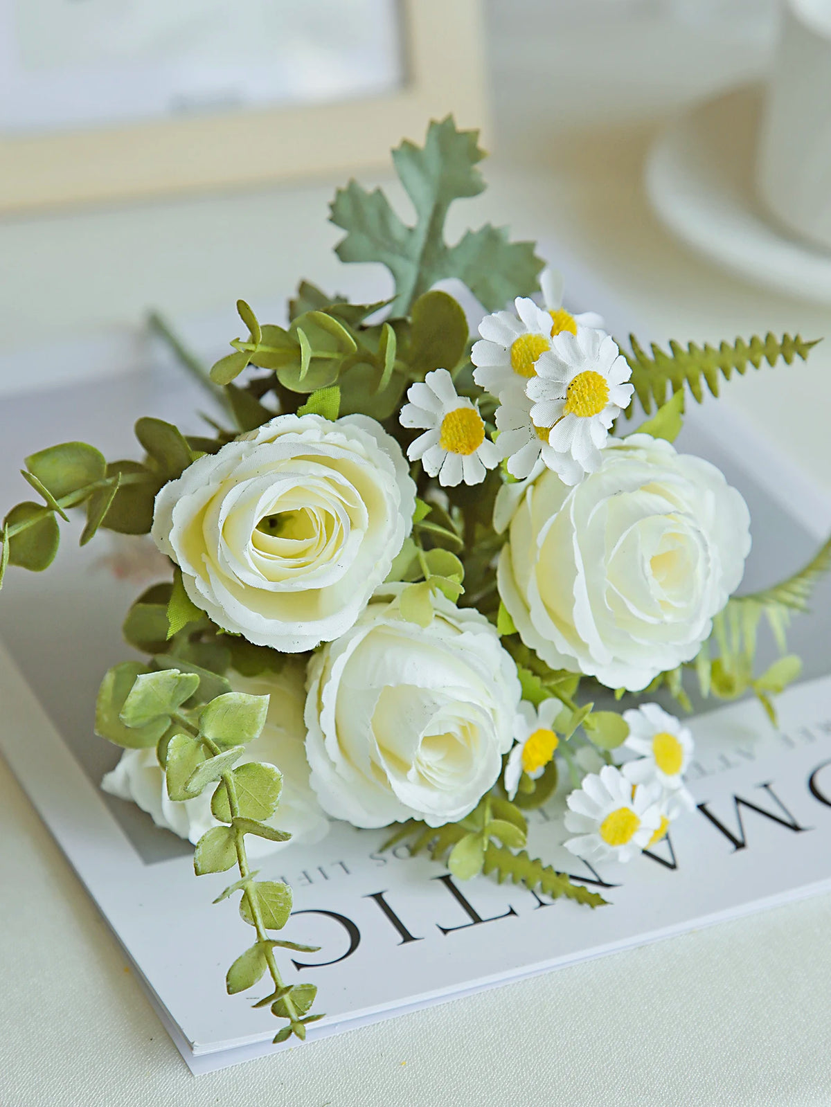 Silk Rose Artificial Flowers – Wedding & Home Décor Bouquet Artificial Flower Bouquet Babs WHITE 3 pcs