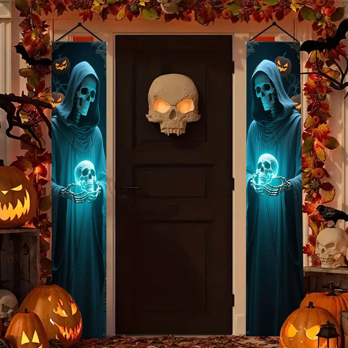 Halloween Hanging Banner – Skeleton & Hooded Figure Décor Halloween Hanging Banner Babs