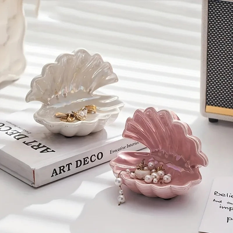 Semi-Circular Ceramic Shell Tray – Jewelry & Key Storage Dish Ceramic Decorative Tray Babs