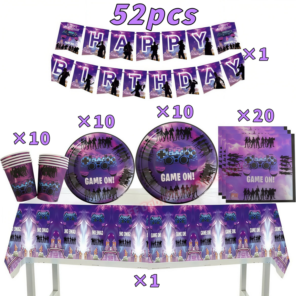 Video Game Birthday Party Supplies – Tableware, Balloons & Decor Party Tableware Set Babs 52pcs