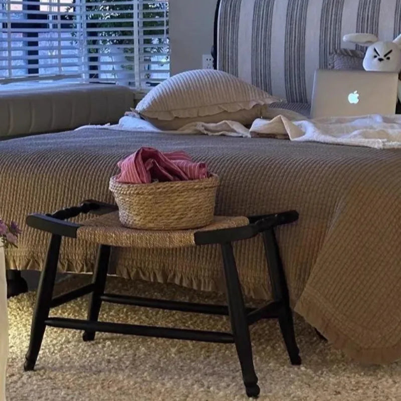 Rattan Wooden Stool – Luxury Entrance Hall & Living Room Seat Decorative Wood Stool Babs