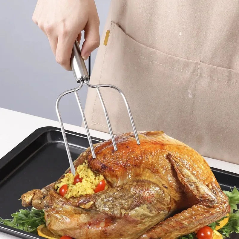 4-Prong Stainless Steel BBQ Fork – Turkey, Lamb & Steak BBQ Roasting Fork Babs