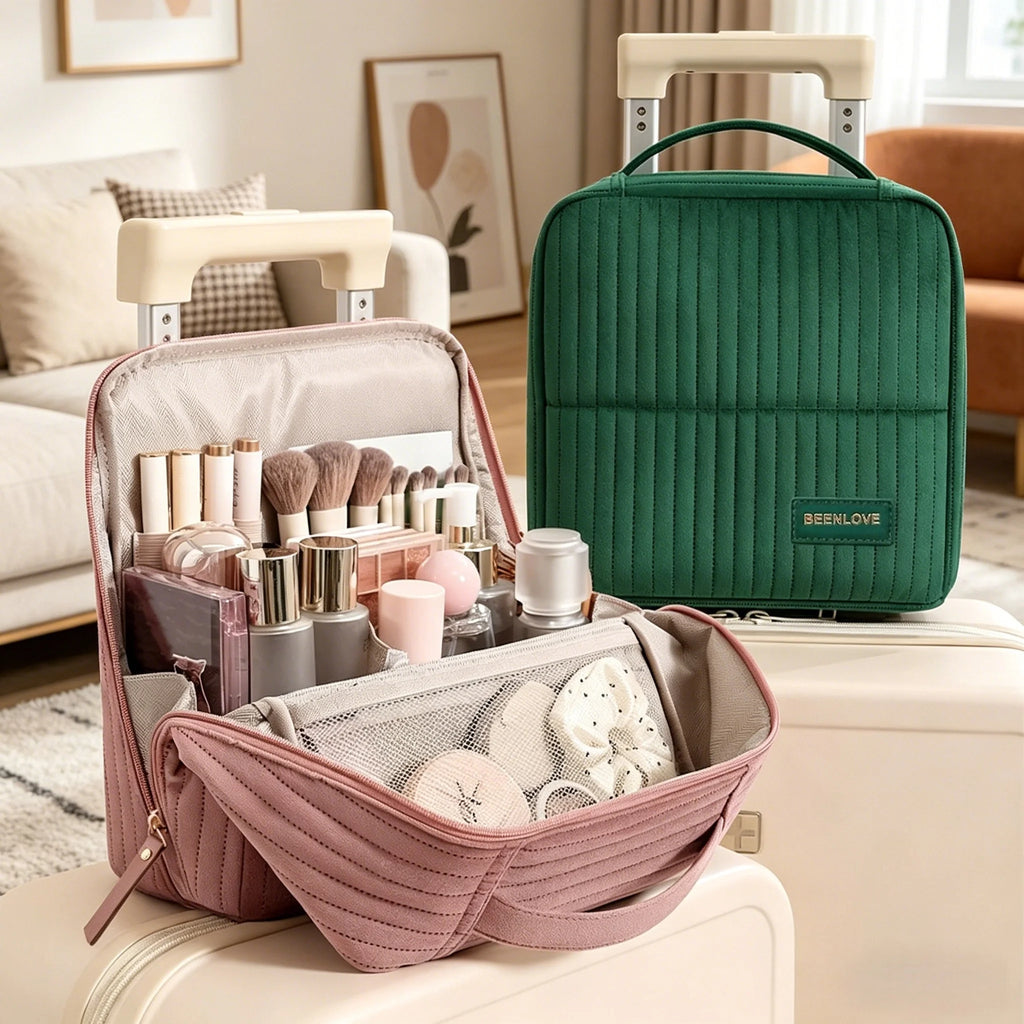 Large Capacity Vertical Travel Makeup Bag & Brush Organizer Travel Cosmetic Bag Babs