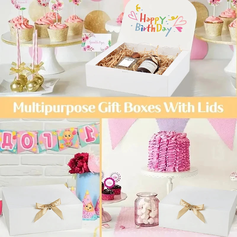 3-Pack White Gift Boxes with Lids & Ribbons – Party & Wedding Gift Packaging Boxes Babs