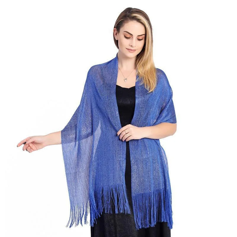Gold Silver Tassel Shawl Scarf – Bridal & Evening Wrap Evening Wrap Shawl Babs
