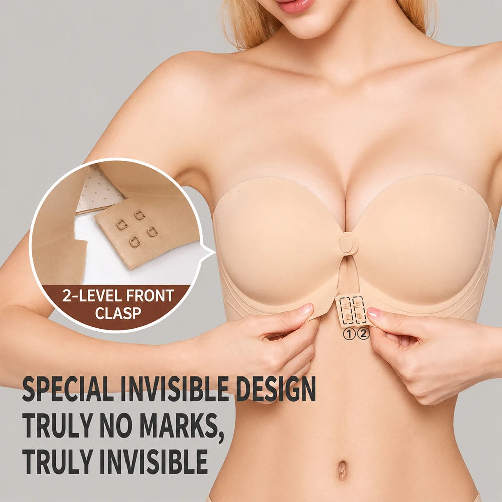 Strapless Front Closure Push Up Bra – Seamless Wire-Free Push Up Bra Babs