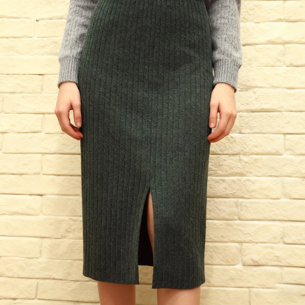 Women's Thickened Knit High Waist Pencil Skirt – Autumn Winter Knit Pencil Skirt Babs Green One Size