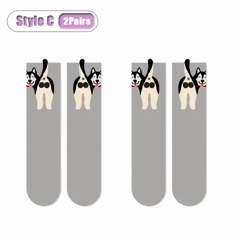 3D Dog Egg Novelty Crew Socks – Fun Couples Mid-Calf Novelty Crew Socks Babs Style C-2Pairs 35-39
