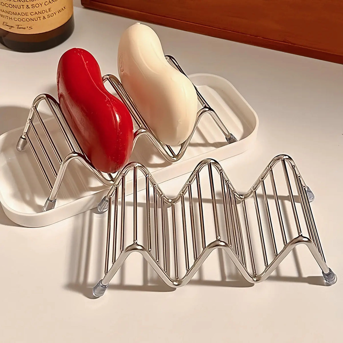 Wave Soap Tray – Drill-Free Bathroom Storage Rack | PC Plastic Soap Dish Tray Babs