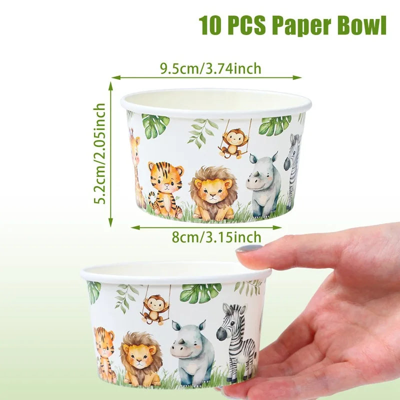 Jungle Safari Animal Party Supplies – Zoo Theme Birthday Decor Party Supplies Set Babs ice cream bowl B