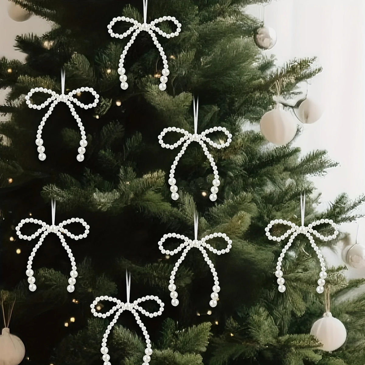 Pearl Bow Christmas Pendant Decorations – 6/12pcs Ornaments Christmas Ornaments Babs 12pcs