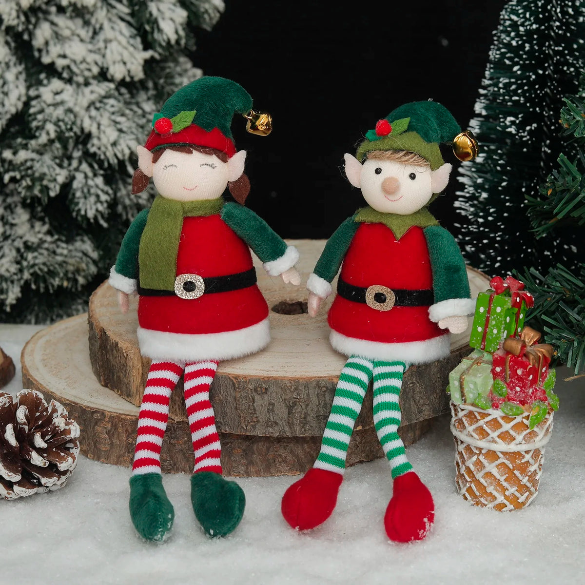 Plush Long-Legged Elf Christmas Ornament – Boy & Girl Decor Christmas Elf Ornament Babs