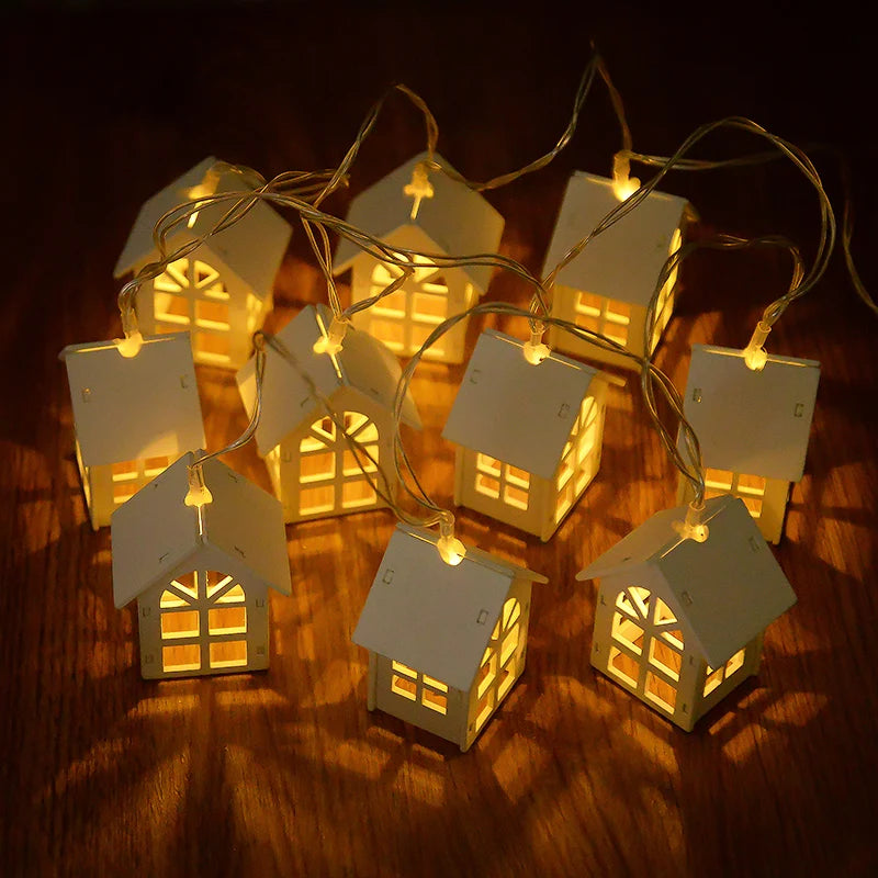 2M 10-LED Christmas Wooden House Fairy Light String Garland Christmas Fairy Lights Babs