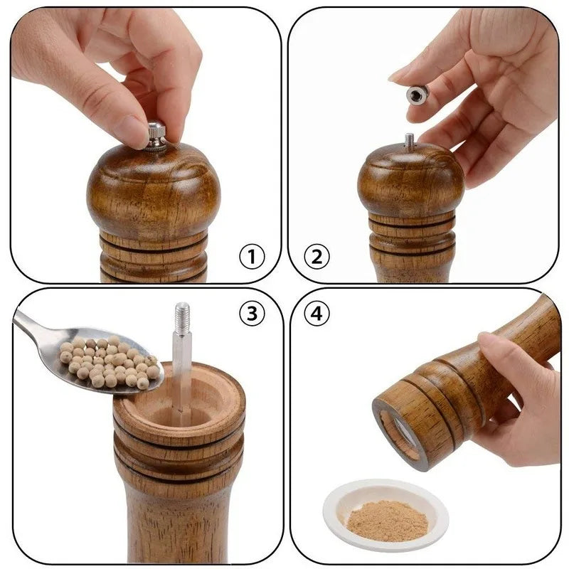 Solid Wood Salt & Pepper Mill | Adjustable Ceramic Grinder Pepper & Salt Mill Babs