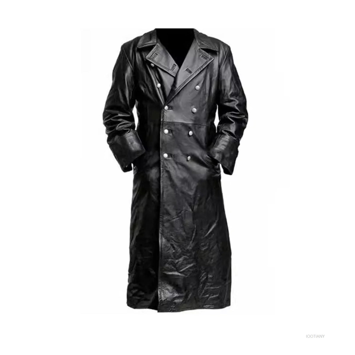 Men's Vintage Steampunk Black Leather Trench Coat Jacket Costume Trench Coat Babs