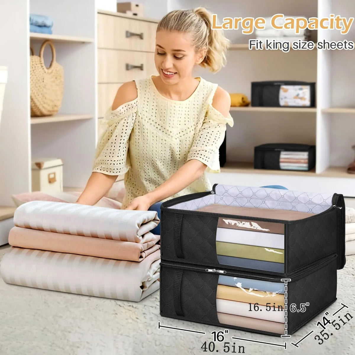 Foldable Fabric Storage Bag – Clothing & Blanket Organizer Fabric Storage Bag Babs