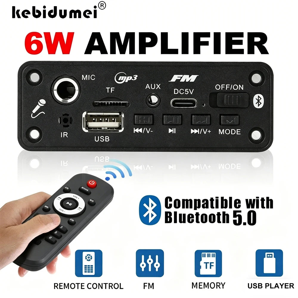 KEBIDUMEI Bluetooth 5.0 MP3 Decoder Board 6W Amplifier USB TF FM MP3 Decoder Amplifier Babs