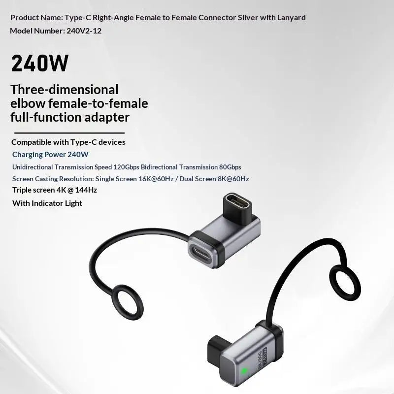 USB4 Right-Angle USB-C Adapter 240W PD 120Gbps 16K Display USB-C Adapter Babs A20