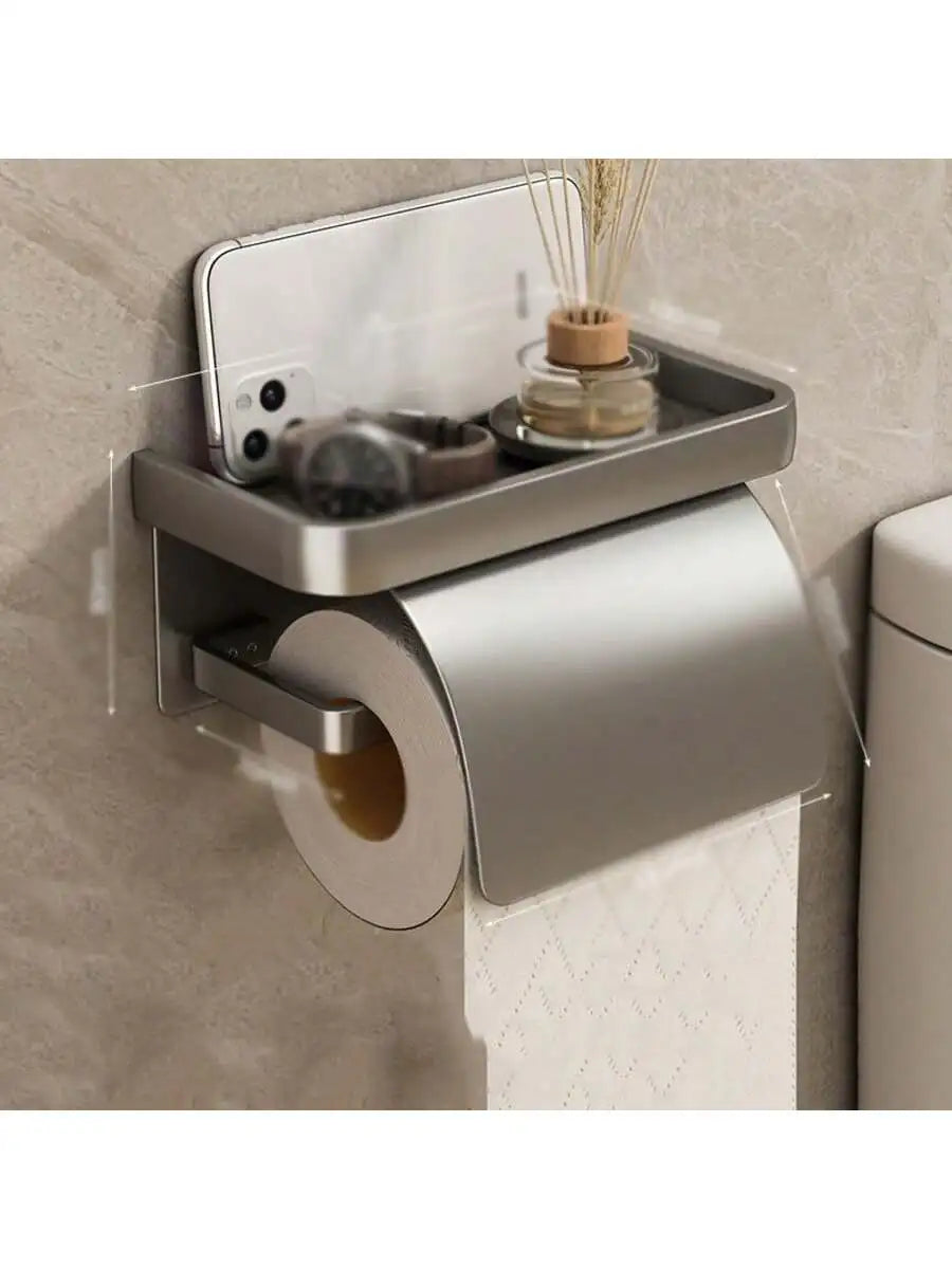 Stainless Steel Toilet Paper Holder – Adhesive or Screw Mount Toilet Paper Holder Babs Gray - with lid