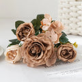 Silk Rose Peony Hydrangea Bouquet – Wedding & Home Decor Artificial Flower Bouquet Babs Dark Khaki 1pc