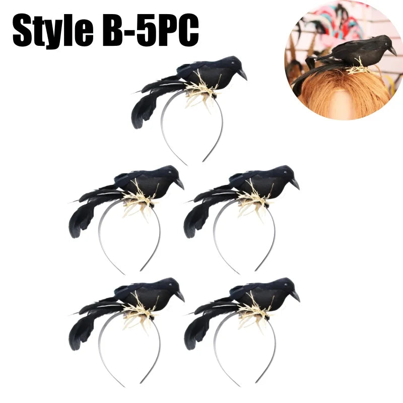 Halloween Black Crow Feather Headband – Raven Costume Accessory Costume Headband Babs Style B-5PCS